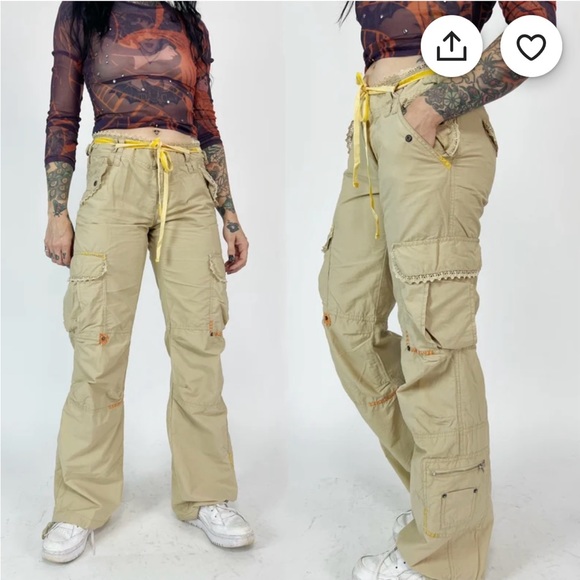 Y2K Guess low rise green Cargo pants size 0 with the bow - Picture 6 of 13